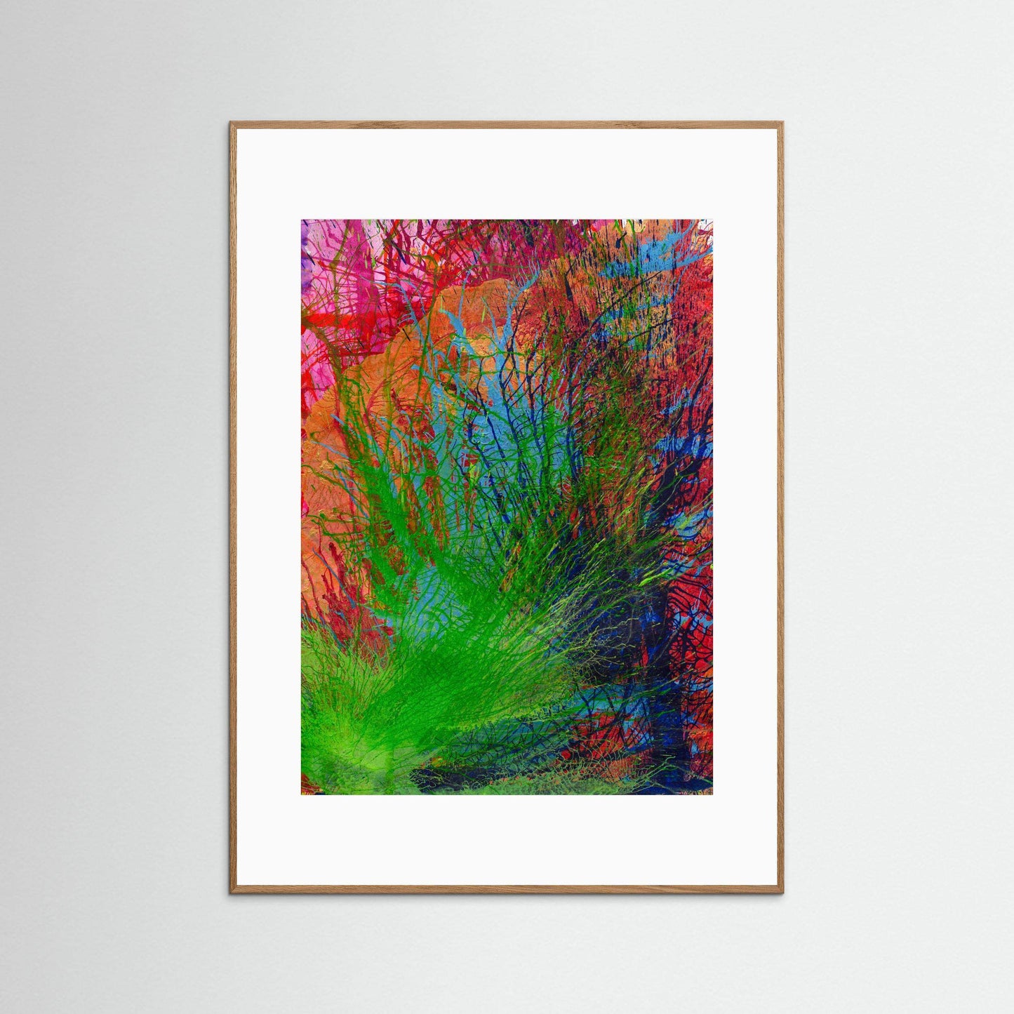 Earth Singing Joy vibrant abstract artwork in handmade Italian wood frame on textured matte museum-quality paper