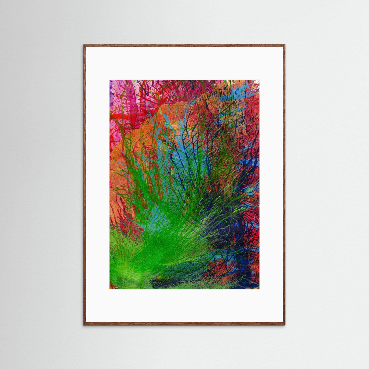 Earth Singing Joy vibrant abstract artwork in handmade real wood Italian frame on textured matte museum quality paper