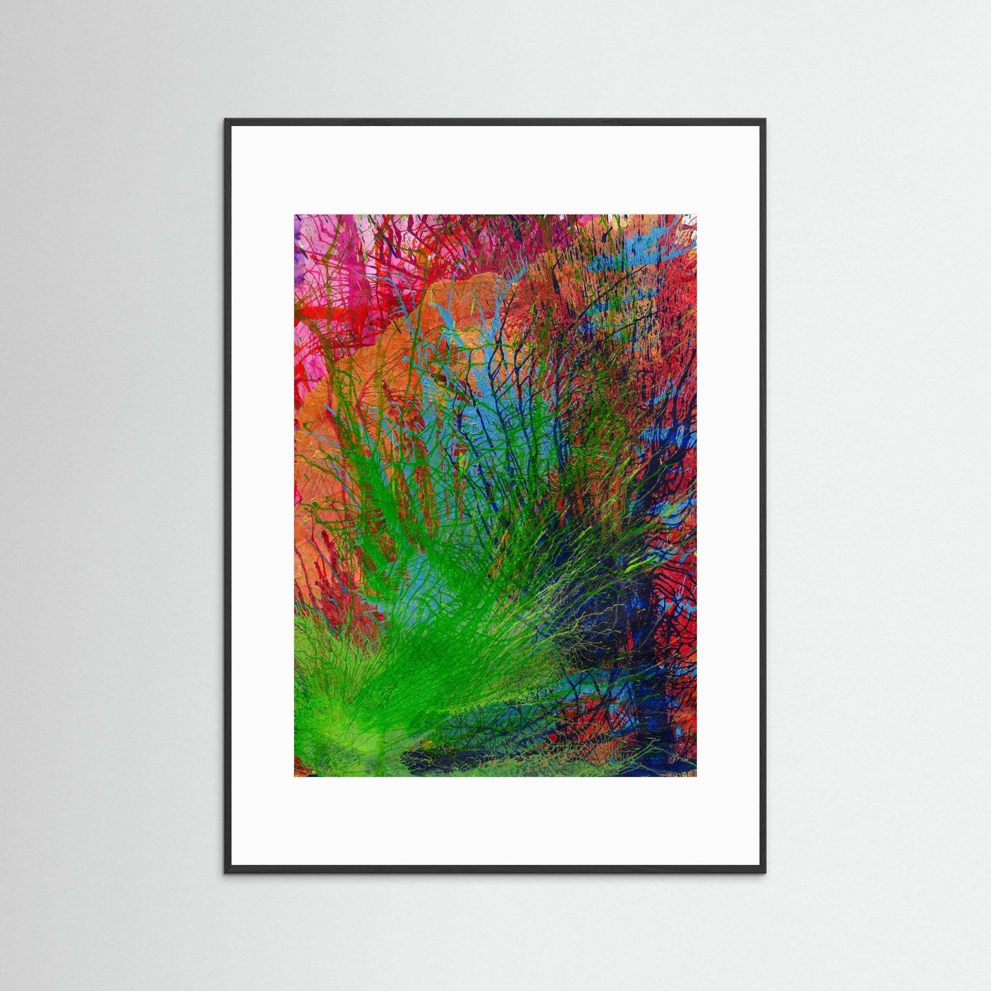 Earth Singing Joy colorful abstract art print in handmade Italian wood frame with textured matte finish