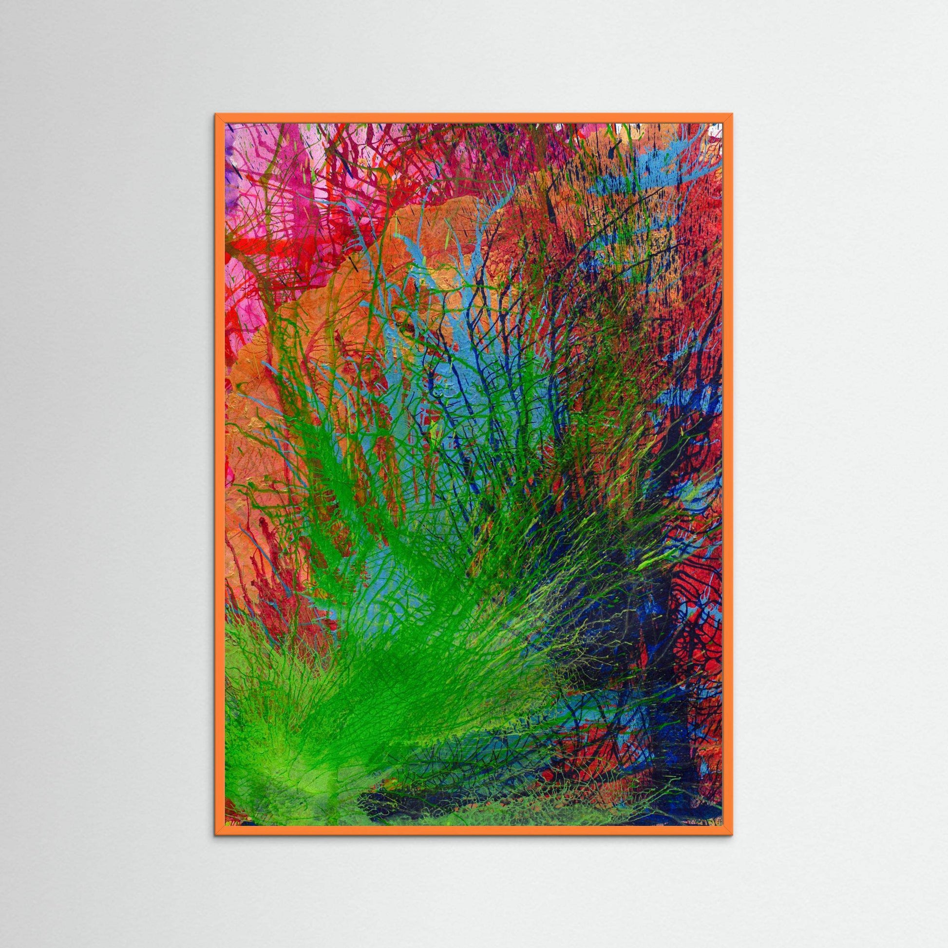 Earth Singing Joy colorful abstract art print in handmade Italian wood frame with vibrant textured matte finish