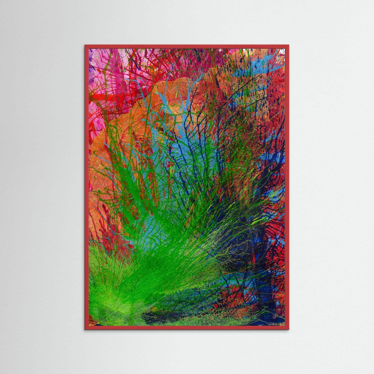 Earth Singing Joy vibrant abstract artwork with colorful organic patterns in Italian wood frame on textured matte paper